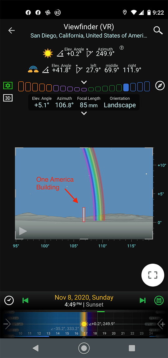 PlanIt’s simulated view of the rainbow as it would appear in the viewfinder