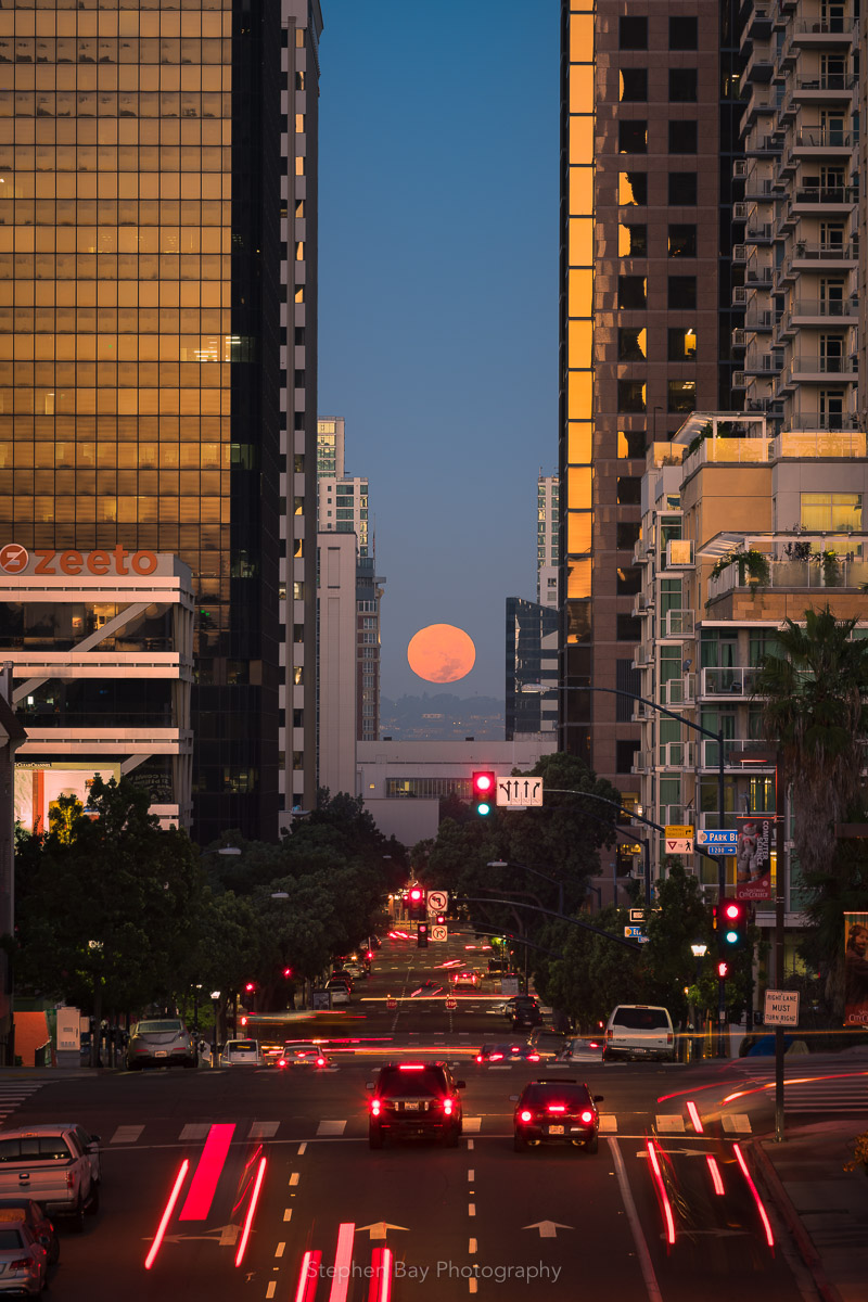 Moon alignment Downtown San Diego