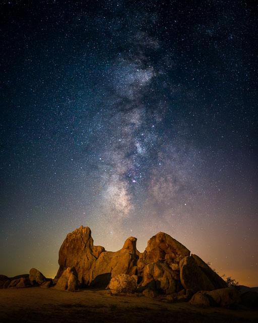The milky way core above eagle rock in Warner Springs.